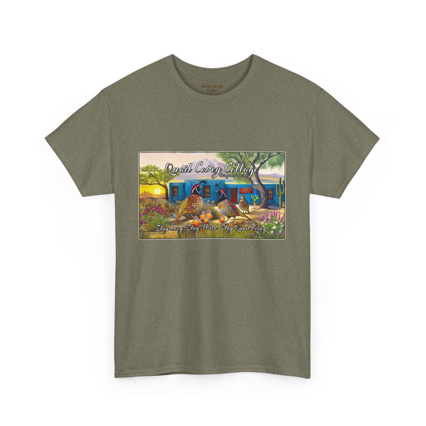 "Quail Covey Cottage" Nature-Inspired Unisex Heavy Cotton Tee, Casual Shirt, Graphic Tee, Eco-Friendly Fashion, Outdoor Adventure Wear