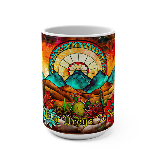 "Desert Skylight" Southwestern Sunrise Design 15oz Coffee Mug - Vibrant Cactus Art for Nature Lovers
