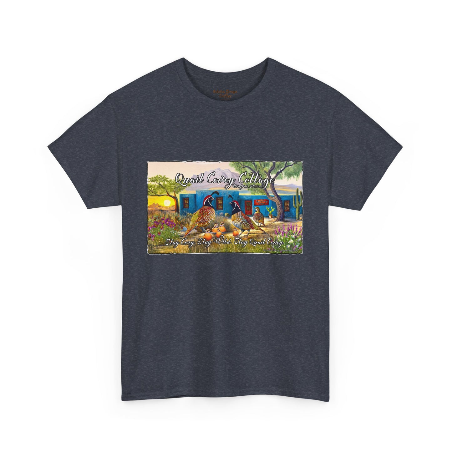 "Quail Covey Cottage" Nature-Inspired Unisex Heavy Cotton Tee, Casual Shirt, Graphic Tee, Eco-Friendly Fashion, Outdoor Adventure Wear