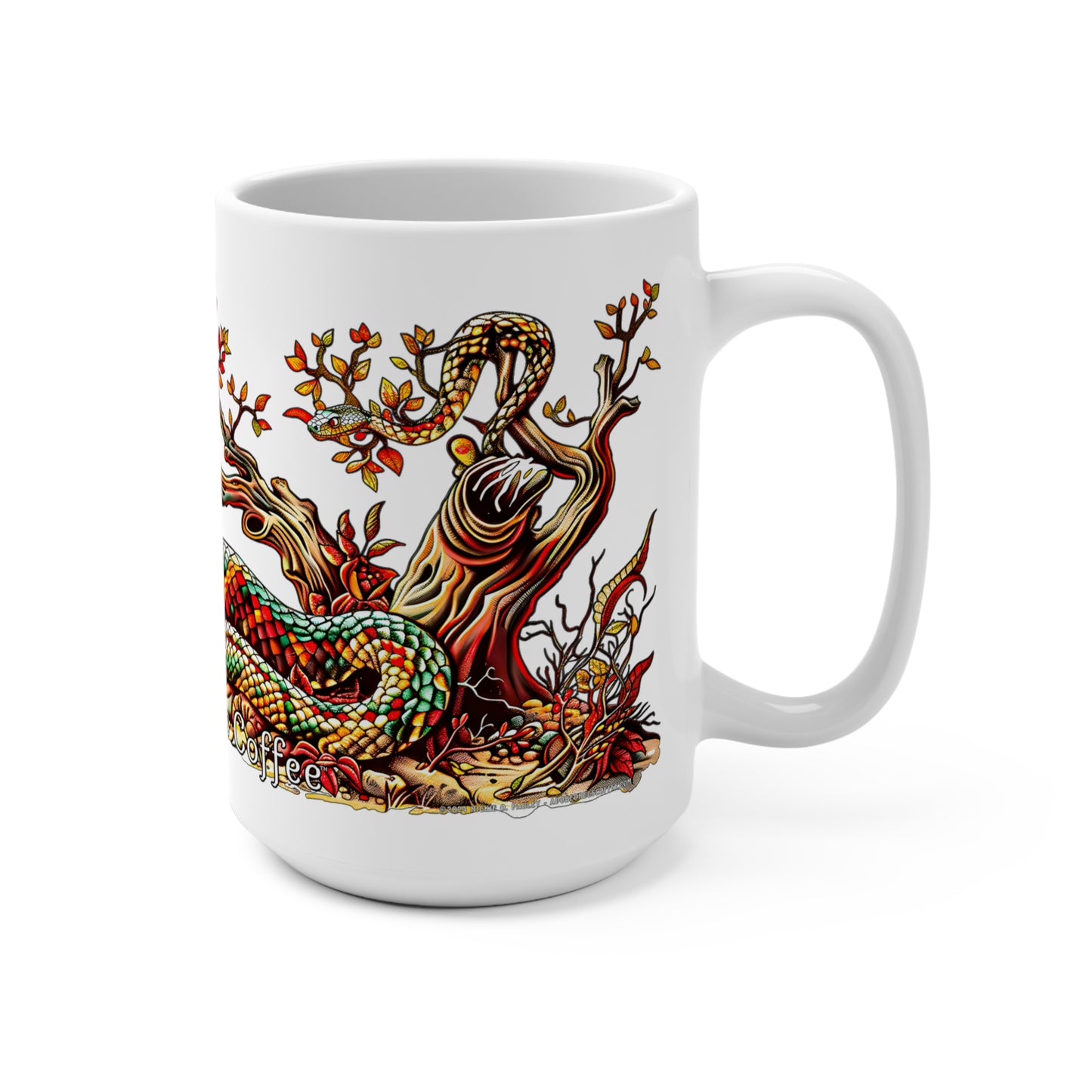 Rattler's Refuge Vibrant Serpent Mug - 15oz Artistic Coffee Cup for Nature Lovers