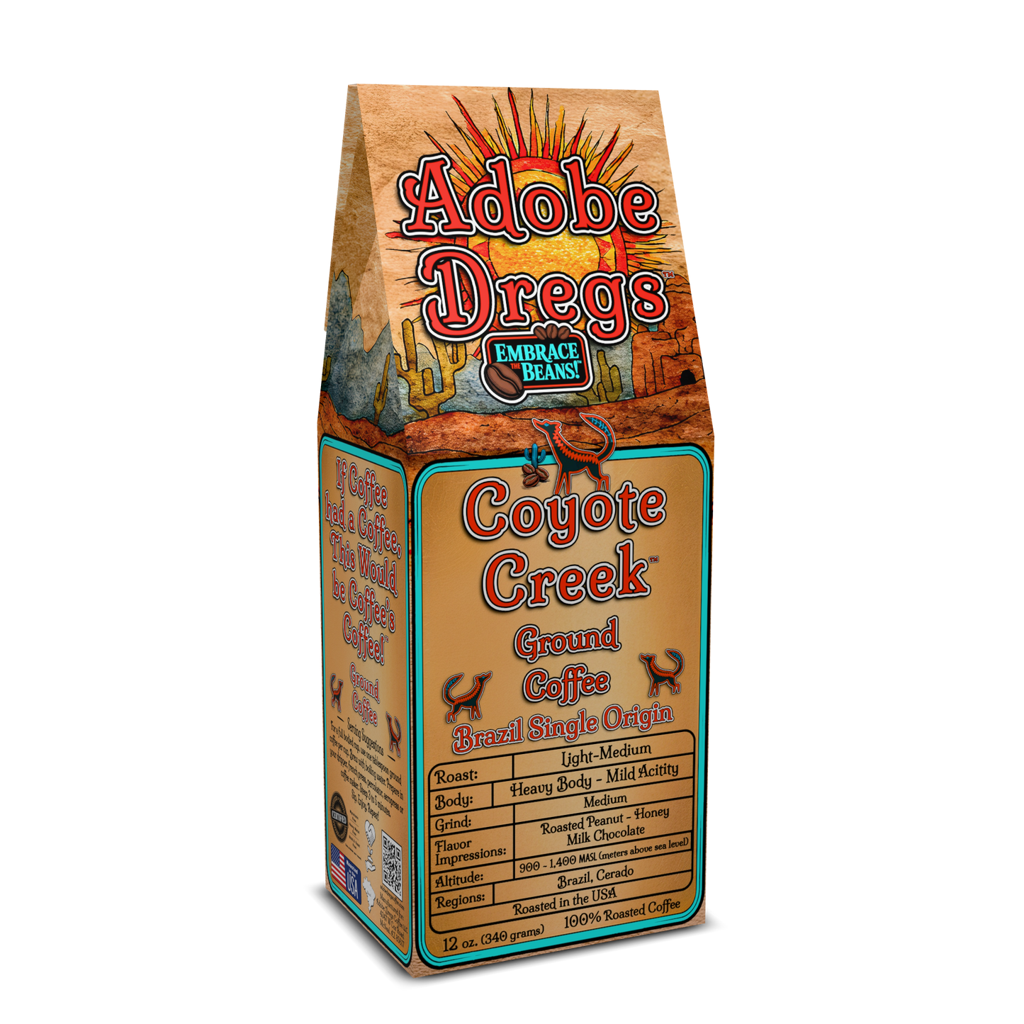 Adobe Dregs Coffee™ Coyote Creek™ Brazil Single Origin Ground Coffee (Light Medium Roast)