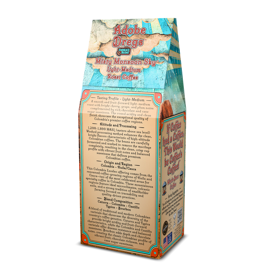 Adobe Dregs Coffee™ Misty Monsoon Sky™ Colombia Single Origin Whole Bean Coffee Blend (Light-Medium)