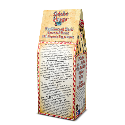 Adobe Dregs™ Tumbleweed Bark™ Holiday Peppermint Roast Ground Coffee Blend with Organic Peppermint