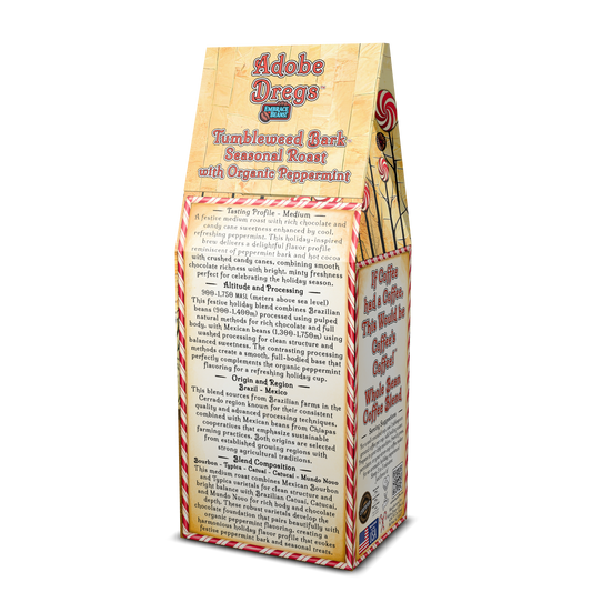 Adobe Dregs™ Tumbleweed Bark™ Holiday Peppermint Roast Whole Bean Coffee Blend with Organic Peppermint