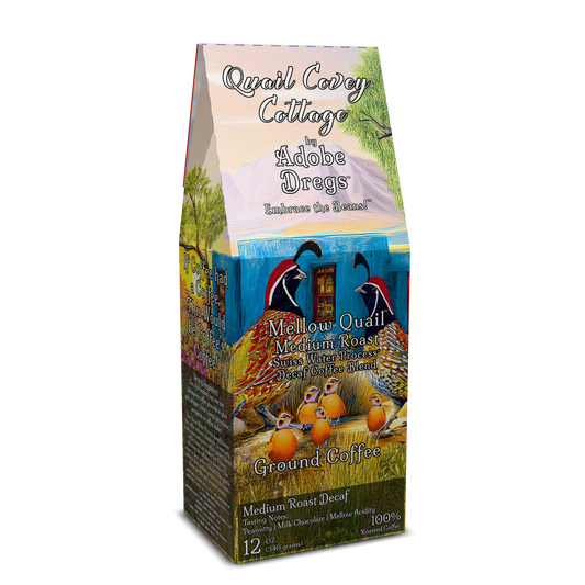 Quail Covey Cottage™ Mellow Quail™ Decaf Ground Medium Roast by Adobe Dregs
