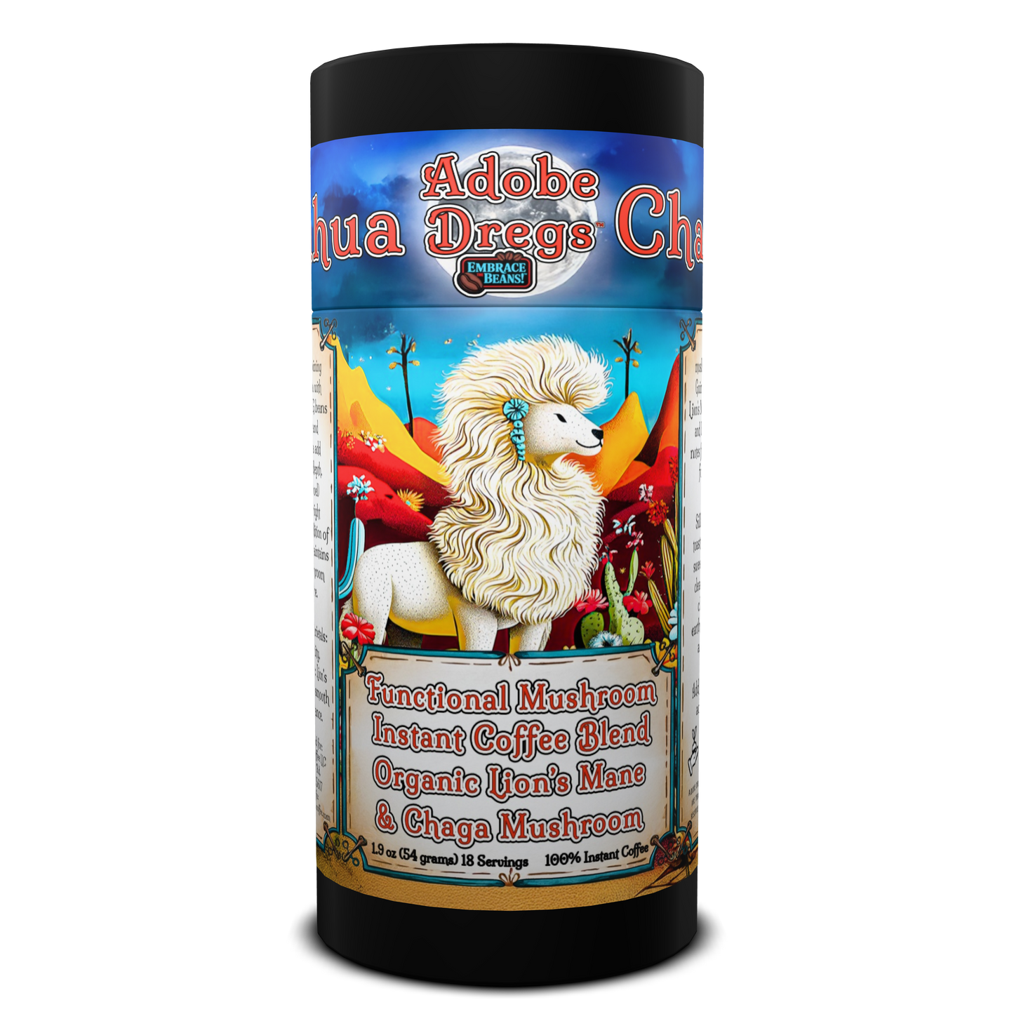 Adobe Dregs Coffee™ Chiricahua Chaga™ Instant Coffee Medium Roast Ground Functional Mushroom Coffee