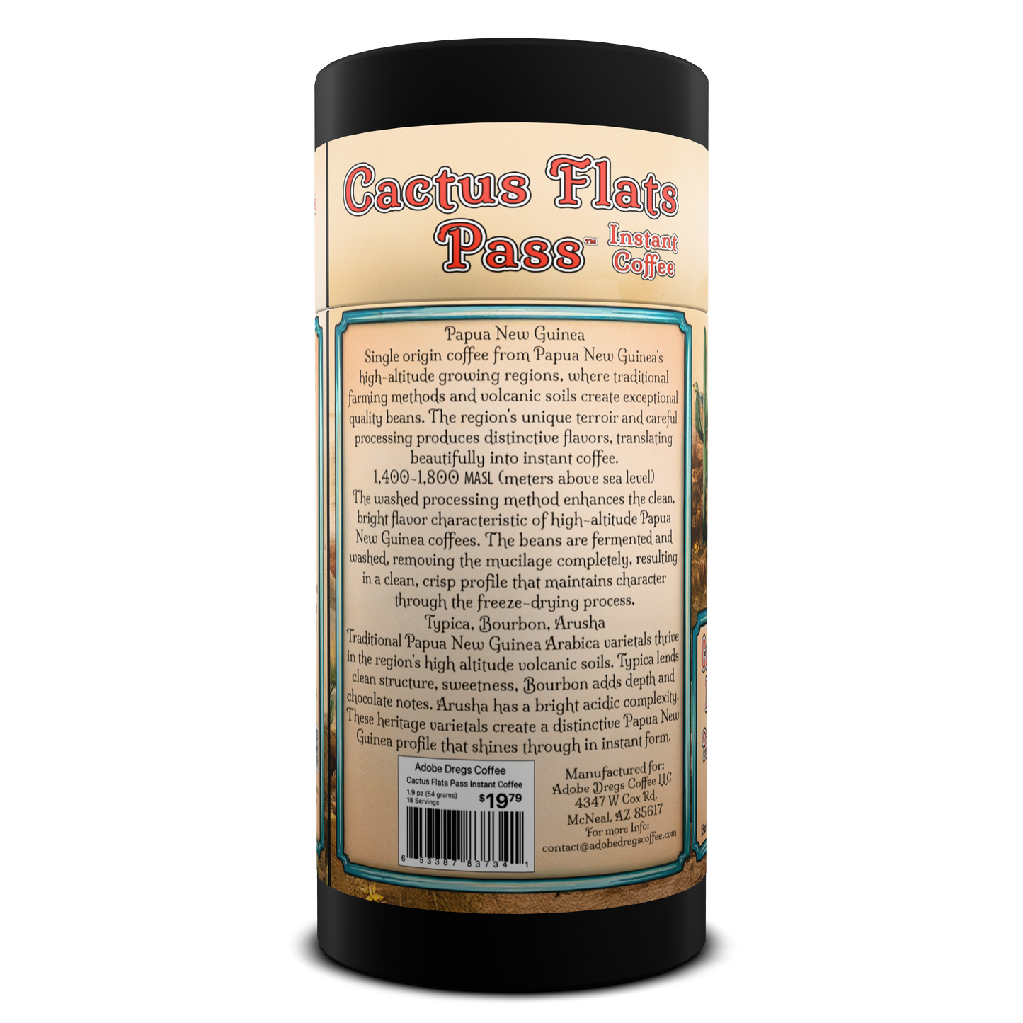 Adobe Dregs™ Cactus Flats Pass™ Instant Coffee Papua New Guinea Single Origin Medium Roast